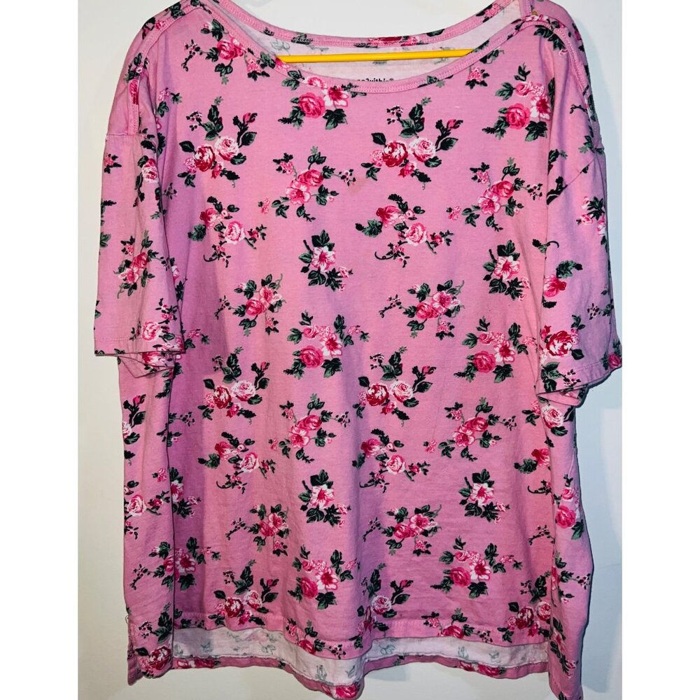 Woman Within Pink Floral Print Top Size 1X 22/24 Made In Pakistan